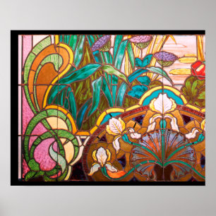 Art nouveau stained glass floral poster