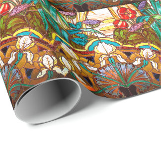 Art nouveau stained glass floral wrapping paper