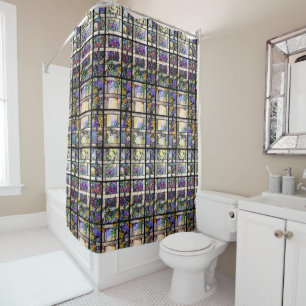 Art Nouveau Stained Glass Flowers Shower Curtain