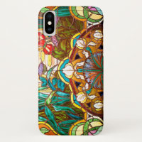 Art nouveau stained glass look elegant floral