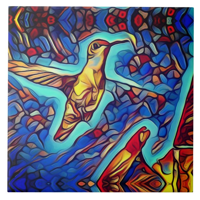 Art Nouveau Stained Glass Look Hummingbird  Tile (Front)