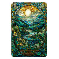 Art Nouveau Stained Glass Sunrise Landscape Art