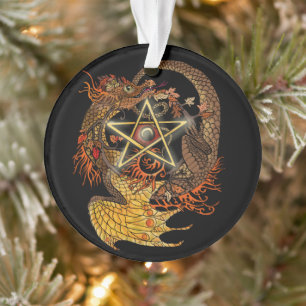 Art Nouveau Star/Pentacle Dragon Colored Ornament
