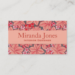 Art Nouveau Strawberries and Leaves, Coral Orange Business Card