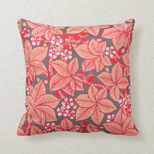 Art Nouveau Strawberries and Leaves, Coral Orange Cushion