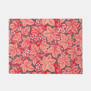 Art Nouveau Strawberries and Leaves, Coral Orange Doormat