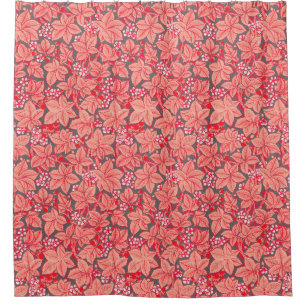 Art Nouveau Strawberries and Leaves, Coral Orange Shower Curtain