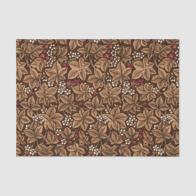 Art Nouveau Strawberries and Leaves, Dark Brown Tissue Paper (Front)