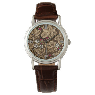 Art Nouveau Strawberries and Leaves, Dark Brown Watch