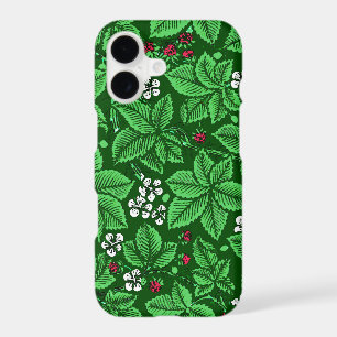 Art Nouveau Strawberries and Leaves, Emerald Green