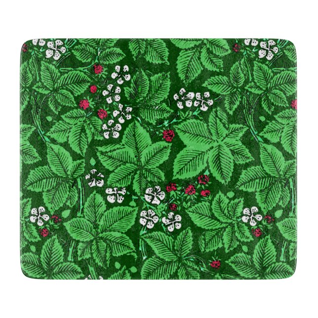 Art Nouveau Strawberries and Leaves, Emerald Green Cutting Board (Front)