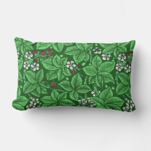 Art Nouveau Strawberries and Leaves, Emerald Green Outdoor Cushion