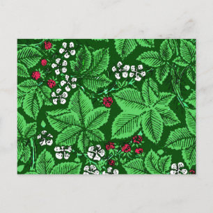 Art Nouveau Strawberries and Leaves, Emerald Green Postcard