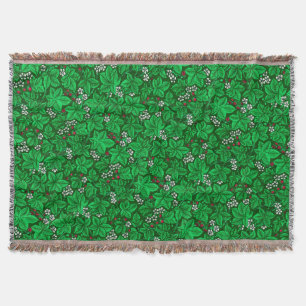 Art Nouveau Strawberries and Leaves, Emerald Green Throw Blanket