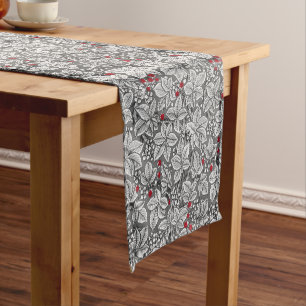 Art Nouveau Strawberries and Leaves, Grey & White Short Table Runner