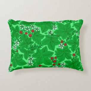 Art Nouveau Strawberries and Leaves, Lime Green Decorative Cushion