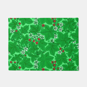 Art Nouveau Strawberries and Leaves, Lime Green Doormat