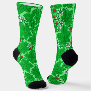Art Nouveau Strawberries and Leaves, Lime Green Socks