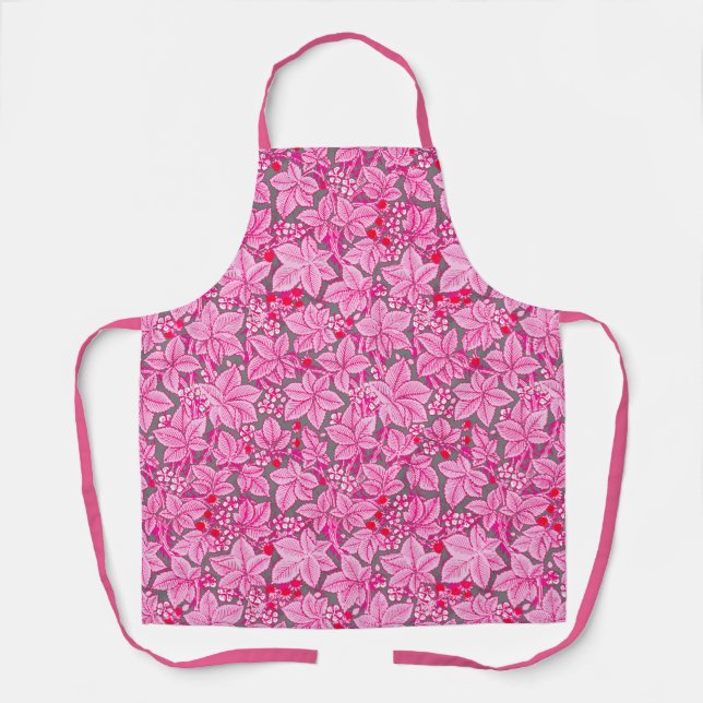 Art Nouveau Strawberries and Leaves, Pink and Grey Apron (Front)