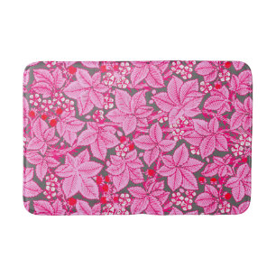 Art Nouveau Strawberries and Leaves, Pink and Grey Bath Mat
