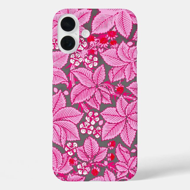 Art Nouveau Strawberries and Leaves, Pink and Grey Case-Mate iPhone Case (Back)