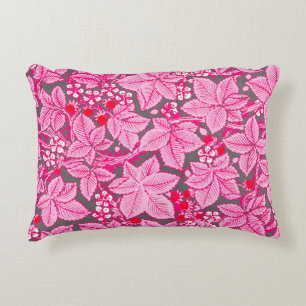 Art Nouveau Strawberries and Leaves, Pink and Grey Decorative Cushion