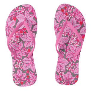 Art Nouveau Strawberries and Leaves, Pink and Grey Jandals