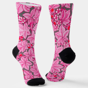 Art Nouveau Strawberries and Leaves, Pink and Grey Socks