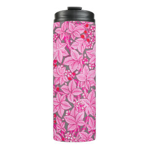 Art Nouveau Strawberries and Leaves, Pink and Grey Thermal Tumbler