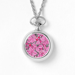 Art Nouveau Strawberries and Leaves, Pink and Grey Watch