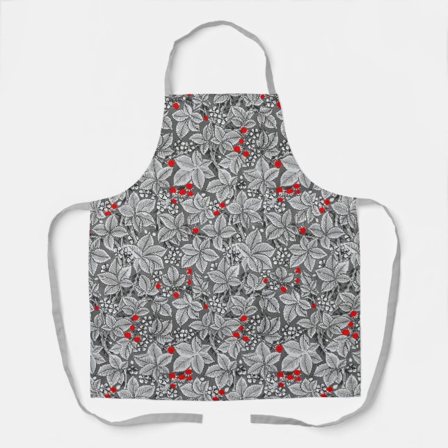 Art Nouveau Strawberries and Leaves, Silver Grey Apron (Front)