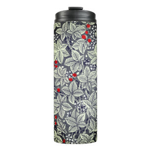 Art Nouveau Strawberries and Leaves, Silver Grey Thermal Tumbler