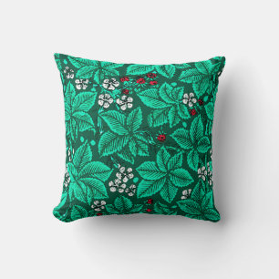 Art Nouveau Strawberries and Leaves, Turquoise Cushion