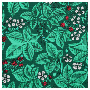 Art Nouveau Strawberries and Leaves, Turquoise Fabric
