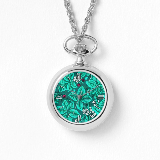 Art Nouveau Strawberries and Leaves, Turquoise Watch (Front)