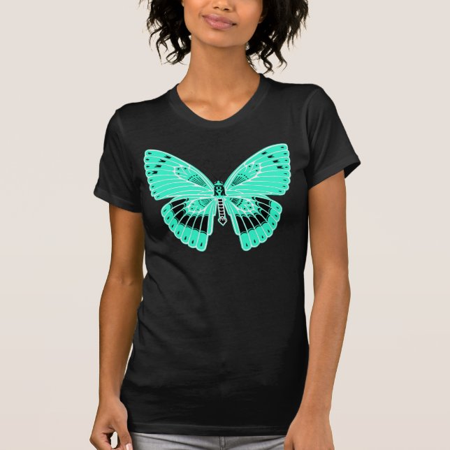 Art Nouveau Style Butterfly Aqua T-Shirt (Front)