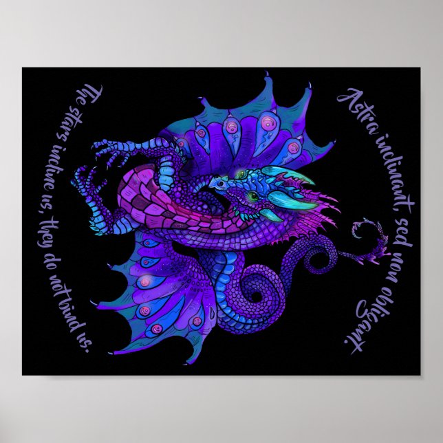 Art Nouveau Style Dragon Blue and Purple Poster (Front)