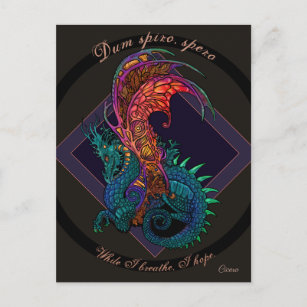 Art Nouveau Style Dragon with Latin Motto Postcard