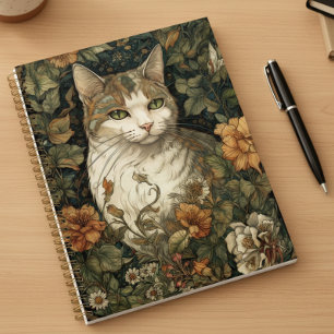 Art Nouveau Style Illustration of Cat with Flowers Planner