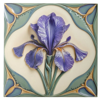 Art Nouveau Style Iris Ceramic Tile. Tile