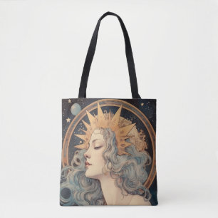 Art Nouveau Style Moon Stars Princess Tote Bag