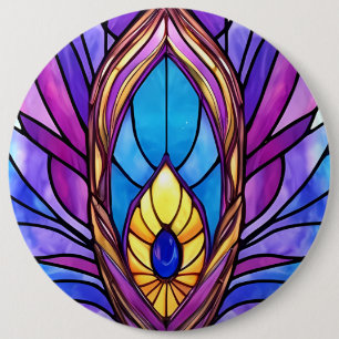 Art Nouveau Style Stained Glass Peacock Feather 6 Cm Round Badge
