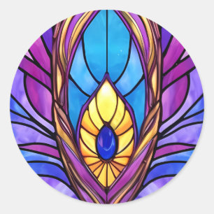 Art Nouveau Style Stained Glass Peacock Feather Classic Round Sticker