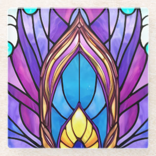 Art Nouveau Style Stained Glass Peacock Feather Coaster