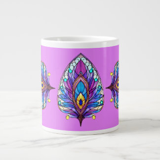 Art Nouveau Style Stained Glass Peacock Feather Large Coffee Mug
