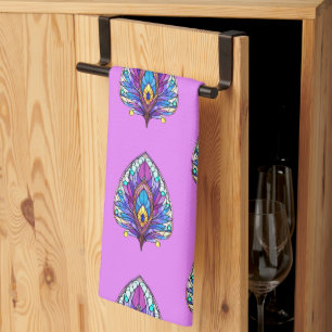 Art Nouveau Style Stained Glass Peacock Feather Tea Towel