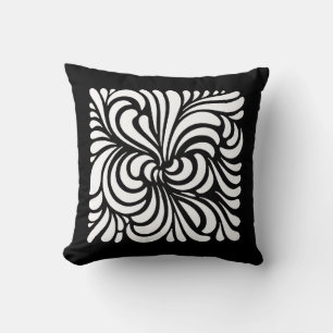 Art Nouveau Stylised Leaves, Black and White Cushion