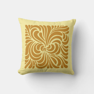 Art Nouveau Stylised Leaves, Mustard and Yellow Cushion