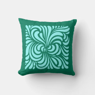 Art Nouveau Stylised Leaves, Turquoise and Aqua Cushion