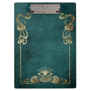 Art nouveau suede look elegant gold green lotus clipboard